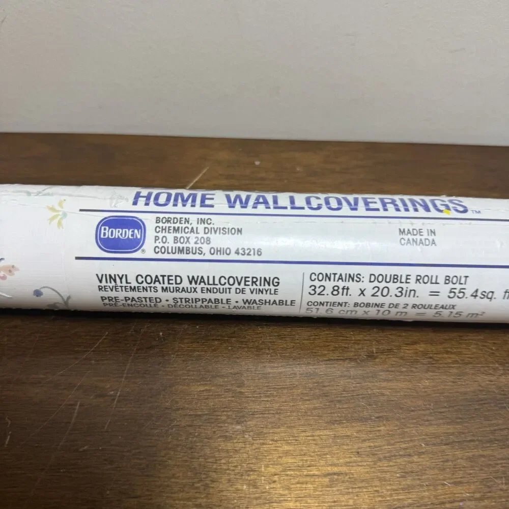 Vtg Borden Home Wallcoverings Vinyl Wallpaper Double Roll Floral Vine WC721 NOS